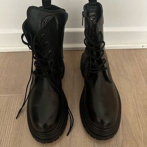 Boots- Commando style - black- beaded metallic detail